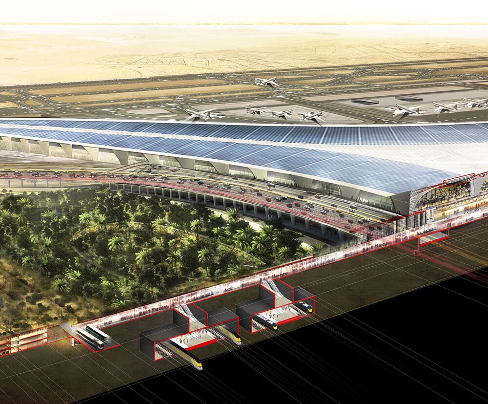 The dimensions can only be imagined: The transport routes via bus and train are hidden under the oasis-like landscaping.