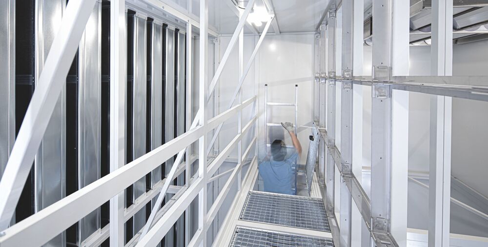 Maintenance platform integrated into the AHU for convenient filter replacement.