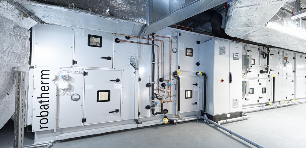 An AHU with a separate control technology control cabinet.