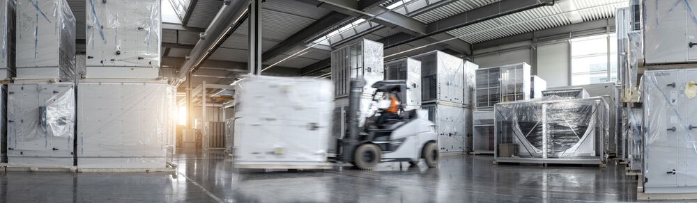 Cleaned and packaged: robatherm-units waiting to be loaded and dispatched.